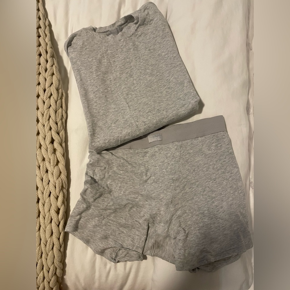 Skims Long Sleeve Boyfriend Tee & Boxer Set
